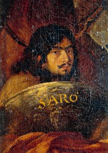 Taiteilijan omakuva, yksityiskohta kristittyjen ja turkkilaisten välisestä taistelusta, Salvator Rosa (1613-1673), öljy kankaalle, 234x350 cm tekijältä Salvator Rosa