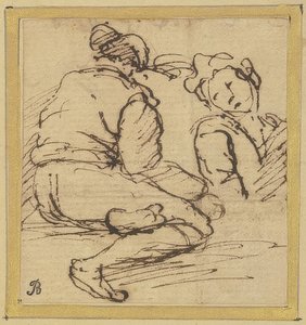 Istuva mies ja puolihahmo tekijältä Salvator Rosa