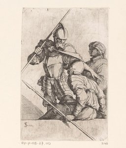Kaksi sotilasta ja hahmo turbaanilla Pienet hahmot (sarjan nimi) Figuriini (sarjan nimi) tekijältä Salvator Rosa