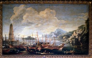 Näkymä satamaan öljy kankaalle tekijältä Salvator Rosa