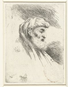Vanhan miehen pää, jolla on parta Pieni tutkimus päistä itämaisilla päähimmeillä (sarjan nimi) tekijältä Salvatore Castiglione (signed by artist)