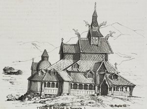 Borgund Stave Church, Norja, Salvatore Puglian litografia Poliorama Pittorescosta, n:o 40, 14. toukokuuta