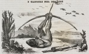 Caboclo-mies jousilla ja nuolilla, Brasilia, litografia Salvatore Puglia Poliorama Pittorescosta, n:o 41, 18. toukokuuta tekijältä Salvatore Puglia