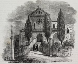 Casamari-luostari, Veroli, Lazio, Italia, litografia Salvatore Puglia Poliorama Pittorescosta, n:o 47, 1. heinäkuuta tekijältä Salvatore Puglia