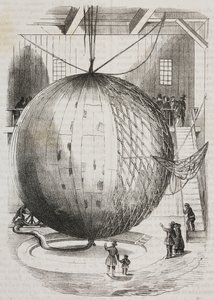 Balão de ar quente de cobre inventado por Edmond Marey-Monge, França, litografia de Salvatore Puglia de Poliorama Pittoresco, n 41, 18 de maio finlandês tekijältä Salvatore Puglia