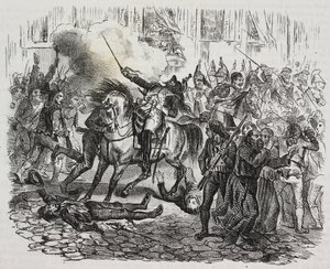Madridin kapina, Salvatore Puglian litografia Cesare Malpican (1804-1848) Napoleonin historiasta, Poliorama Pittoresco, n:o 47, 1. heinäkuuta tekijältä Salvatore Puglia