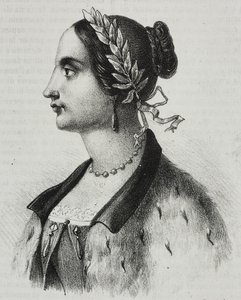 Muotokuva Laura Bassi Veratista (1711-1778), italialainen fyysikko ja akateemikko, Salvatore Puglian litografia Poliorama Pittorescosta, n:o 4, 4. syyskuuta tekijältä Salvatore Puglia