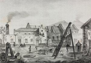 Royal Mechanical Factory (Royal Mechanical Factory) Pietrarsassa, Campaniassa, Italiassa, litografia Gaetano Riccio Poliorama Pittorescosta, n:o 39, 7. toukokuuta tekijältä Salvatore Puglia