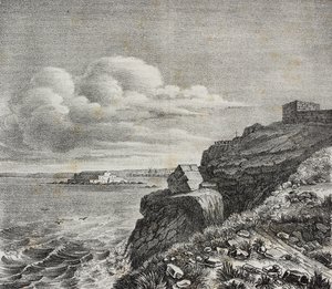 Francois-Rene de Chateaubriandin hauta Saint-Malossa, Ranskassa, Gaetano Riccion litografia Poliorama Pittorescosta, n:o 32, 18. maaliskuuta tekijältä Salvatore Puglia