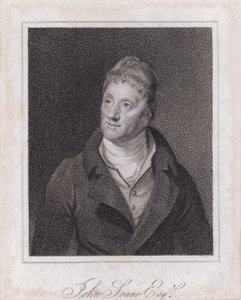 Sir John Soane, englantilainen arkkitehti ja keräilijä (kaiverrus) tekijältä Samuel (after) Drummond