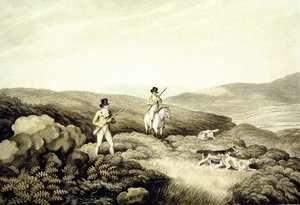 Grouse Shooting, "Ormes Collection of British Fieldsports" -kokoelmasta, kaiverrettu J. Godby ja H. Merke