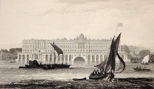 Näkymä Somersetin talolle Thames-joelta, kaiverrettu W.B. Cooke (1778-1855) 1814 (kaiverrus) tekijältä Samuel (after) Owen