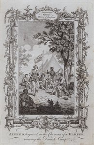 Alfred, naamioitunut Harperin hahmoon, katselemassa tanskalaista leiriä (kaiverrus) tekijältä Samuel (after) Wale