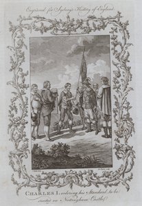 Charles I määräsi Standardinsa pystytettäväksi Nottinghamin linnaan (kaiverrus) tekijältä Samuel (after) Wale