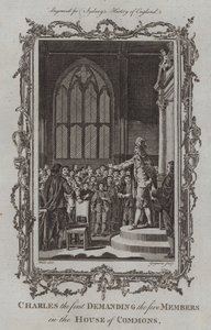 Charles ensimmäinen, joka vaatii alahuoneen viittä jäsentä (kaiverrus) tekijältä Samuel (after) Wale