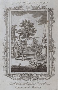 Edmund Ironsiden ja Canute the Greatin välinen taistelu (kaiverrus) tekijältä Samuel (after) Wale