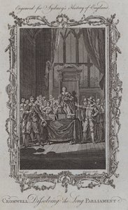 Cromwell hajottaa pitkän parlamentin (kaiverrus)