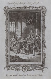 Leolf Ryöstäjä puukotti Edmund I (kaiverrus) tekijältä Samuel (after) Wale