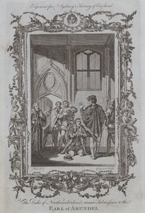 Northumberlandin herttua ilkeä alistuminen Arundelin jaarlille (kaiverrus) tekijältä Samuel (after) Wale