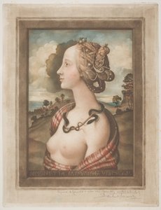Simonetta Vespucci, n. 1900 (värinen mezzotint kermakudotulla paperilla)