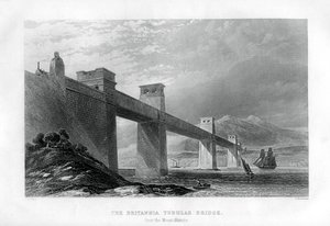 Britannia Tubular Bridge Menain salmen yli, Wales, 1886
