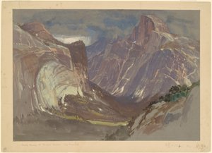 Half Dome ja Royal Arches, Yosemite, Glacier Pointista (w/c ja guassi harmaalla paperilla) tekijältä Samuel Colman