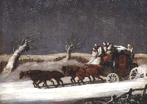 Postivalmentaja lumisateessa tekijältä Samuel Henry Alken