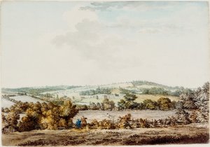 The Old House at Grange and Barber Wood, 1787 (kynä ja muste ja wc paperilla) tekijältä Samuel Hieronymous Grimm