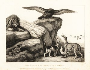 Jupiterin lintu varoittaa eläinten joukkoa. 1811 (etsaus)