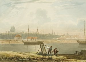 Näkymä kelluvaan satamaan katedraalin ja kaupunginkirkoineen, n. 1825 tekijältä Samuel Jackson