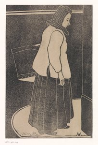 Nainen laatikolla tai korilla tekijältä Samuel Jessurun de Mesquita (signed by artist)