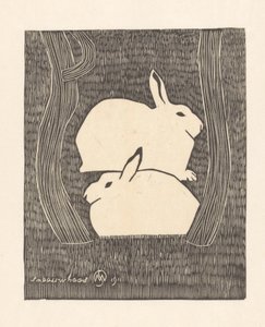 Kaksi lumijänistä Snow Hare (otsikko esineessä)