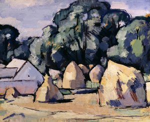 Lagganin maatilarakennukset Dalbeattien lähellä (öljy paneelissa) tekijältä Samuel John Peploe