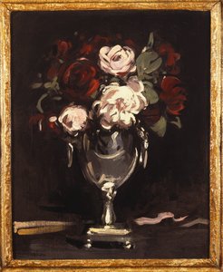 Punaisia ja valkoisia ruusuja hopeaurnissa, n. 1897 tekijältä Samuel John Peploe