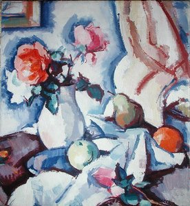 Ruusuja valkoisessa maljakossa (öljy kankaalle) tekijältä Samuel John Peploe