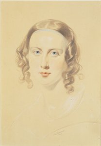 Catherine Dickensin varhainen muotokuva, 1838 (liitu, värikynä ja kynä paperille)