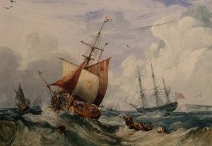Ranskalainen kalastussmakki Doverin turvotuksessa (akvarelli)