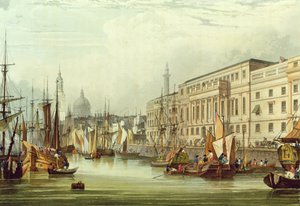 Custom House, E16, kaiverrus R. G. Reeve, 1828 (akvatinta)