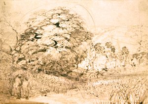 Polku maissipellon läpi, n. 1832-1833 (akvarelli paperille) tekijältä Samuel Palmer