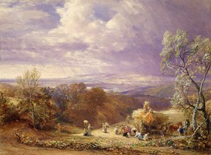 Sadonkorjuu (wc ja vartalon väri paperilla) tekijältä Samuel Palmer