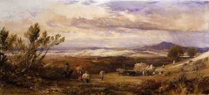 Maissipelto, pilvinen aamu (akvarelli) tekijältä Samuel Palmer