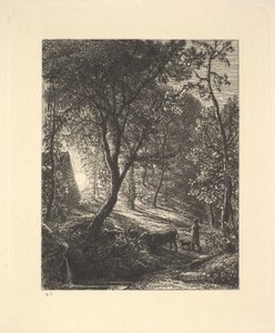 The Herdsmans Cottage eli auringonlasku, 1880. tekijältä Samuel Palmer