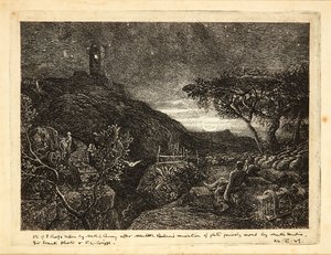 Yksinäinen torni (etsaus) tekijältä Samuel Palmer