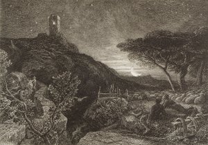 The Lonely Tower, 1879 (etsaus) tekijältä Samuel Palmer