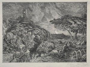 Yksinäinen torni, 1879. tekijältä Samuel Palmer