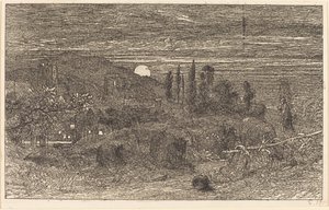Nouseva kuu tai englantilainen pastoraali tekijältä Samuel Palmer