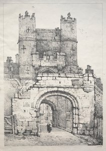 Sarja muinaisia rakennuksia ja maaseutumökkejä Pohjois-Englannissa: At York, Medieval Gate, 18 tekijältä Samuel Prout