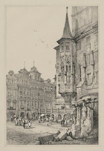 Flanderissa ja Saksassa tehtyjen luonnosten tilat: Hotel de Ville, Praha tekijältä Samuel Prout
