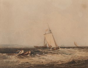 Kalastusveneet, noin 1820 (vesiväri paperille). tekijältä Samuel Prout