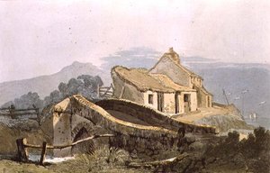 Looe, Cornwall, teoksesta "Village Scenery" (kaiverrus) tekijältä Samuel Prout